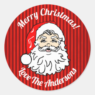 Adesivo Redondo Rosto de Papai Noel Retrô Vermelho Personalizado