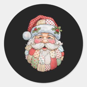 Adesivo Redondo Rosto de Papai Noel Vintage Remendado Arte Folclór