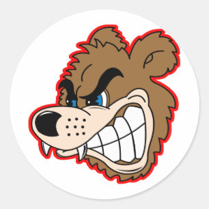 Adesivo Redondo rosto de urso rosnando com raiva