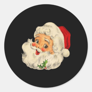 Adesivo Redondo Rosto Divertido do Papai Noel de Natal Antigo