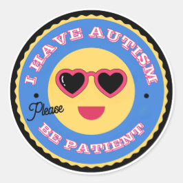 Adesivo Redondo Rosto do Emoji de Aceitação do Autismo Com Óculos