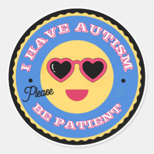 Adesivo Redondo Rosto do Emoji de Aceitação do Autismo Com Óculos