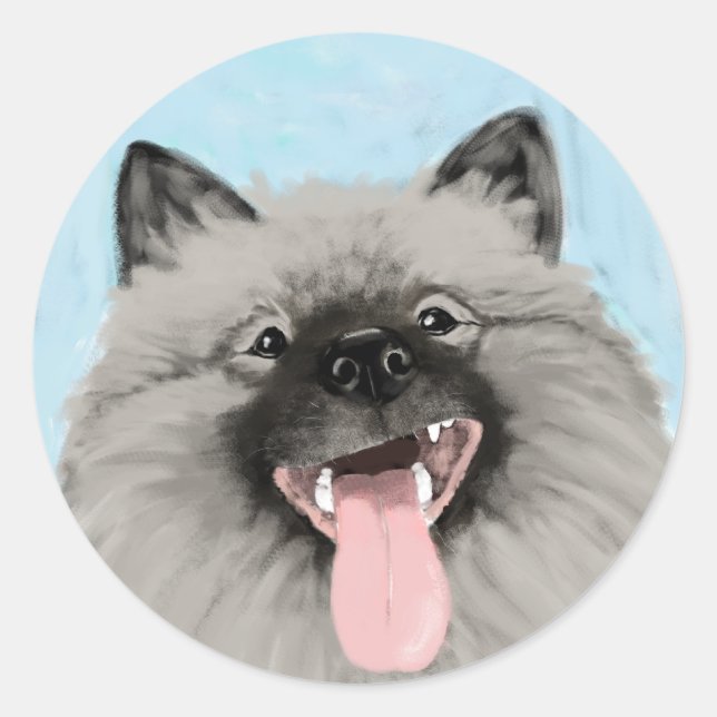 Adesivo Redondo Rosto Feliz de Keeshond (Frente)