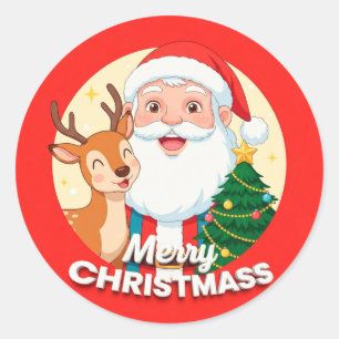Adesivo Redondo Rosto Festivo de Papai Noel