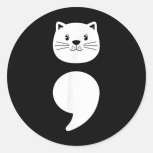 Adesivo Redondo Rosto Gato Bonito, Semicolon - Consciência Mental