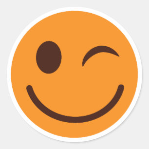 Adesivo Redondo Rosto Laranja Feliz Sorridente Piscando