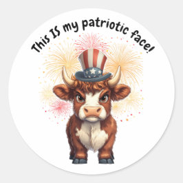 Adesivo Redondo Rosto patriótico, vaca rochosa