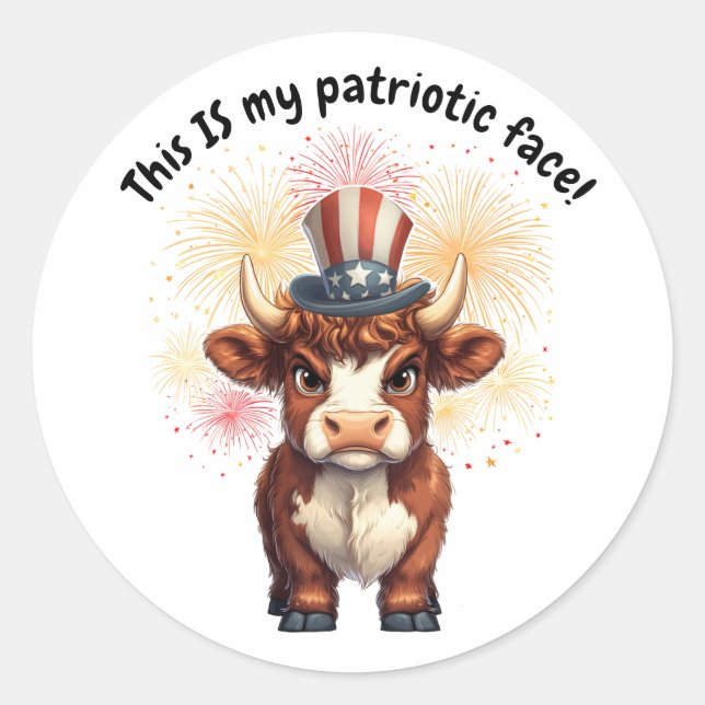 Adesivo Redondo Rosto patriótico, vaca rochosa (Frente)