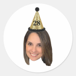 Adesivo Redondo Rosto Personalizado de Aniversário Foto Personaliz