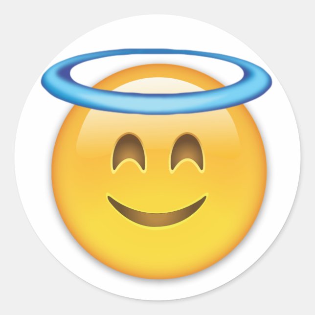 Adesivo Redondo Rosto Sorridente Com Halo Emoji (Frente)