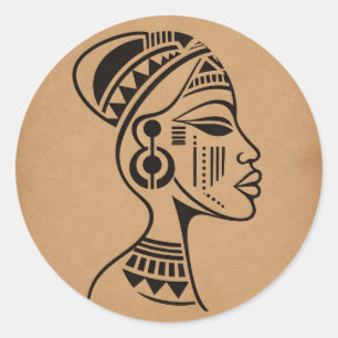 Adesivo Redondo Rosto Tribal Africano Abstrato Arte de Linha Min
