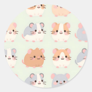 Adesivo Redondo Rostos de Hamster Fofos Padrão Kawaii Pastel