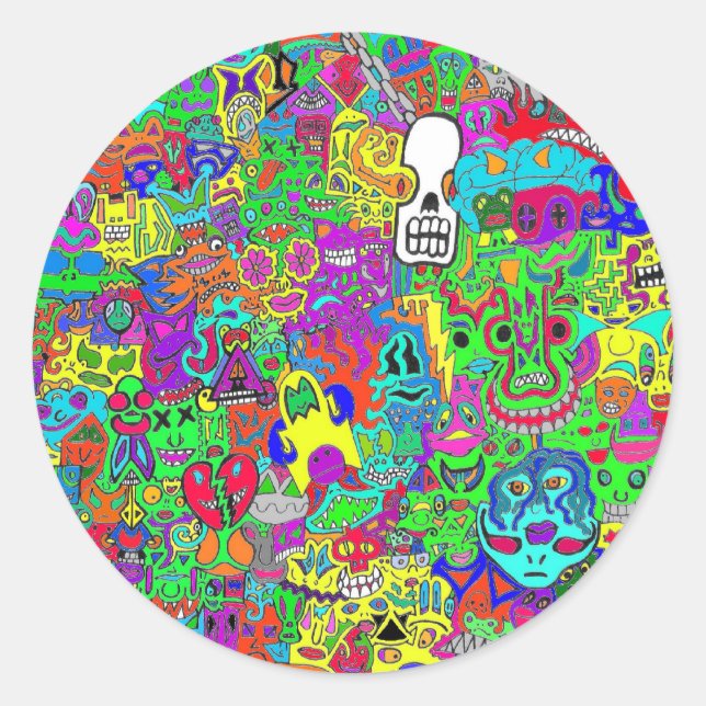 Adesivo Redondo Rostos Loucos (Frente)