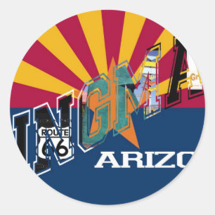 Adesivo Redondo Rota 66 da bandeira da arizona de Kingman