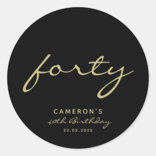 Adesivo Redondo Rota Clássica de Aniversário Dourada e Negra Min