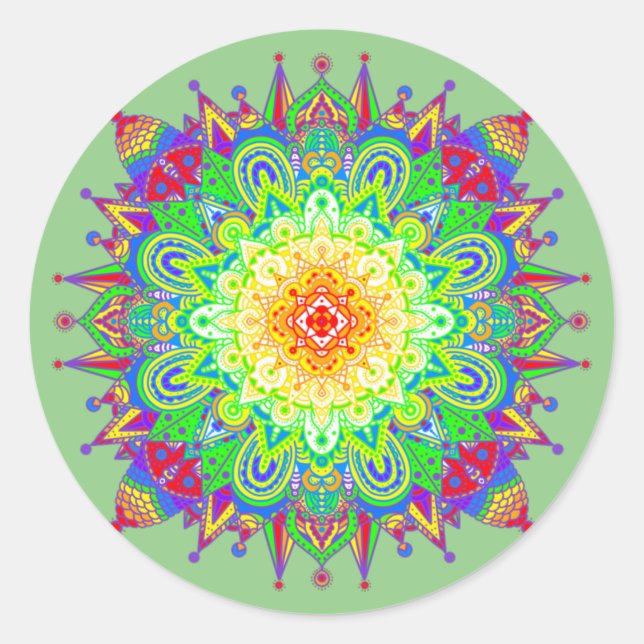 Adesivo Redondo Rota Clássica Psicodélica Zen Mandala Abstrato Art (Frente)
