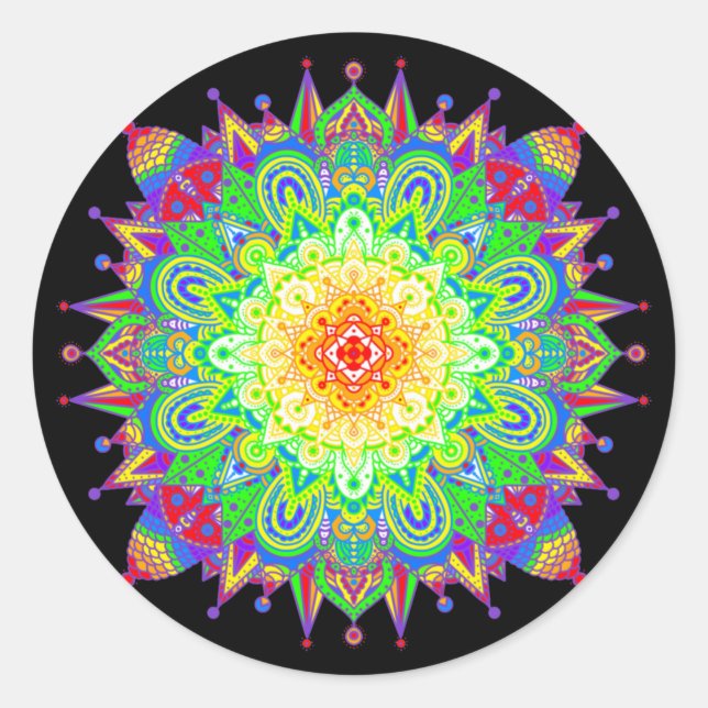 Adesivo Redondo Rota Clássica Psicodélica Zen Mandala Abstrato Art (Frente)