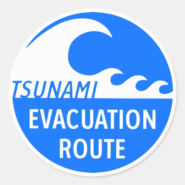 Adesivo Redondo Rota de Evacuação de Tsunami (Frente)