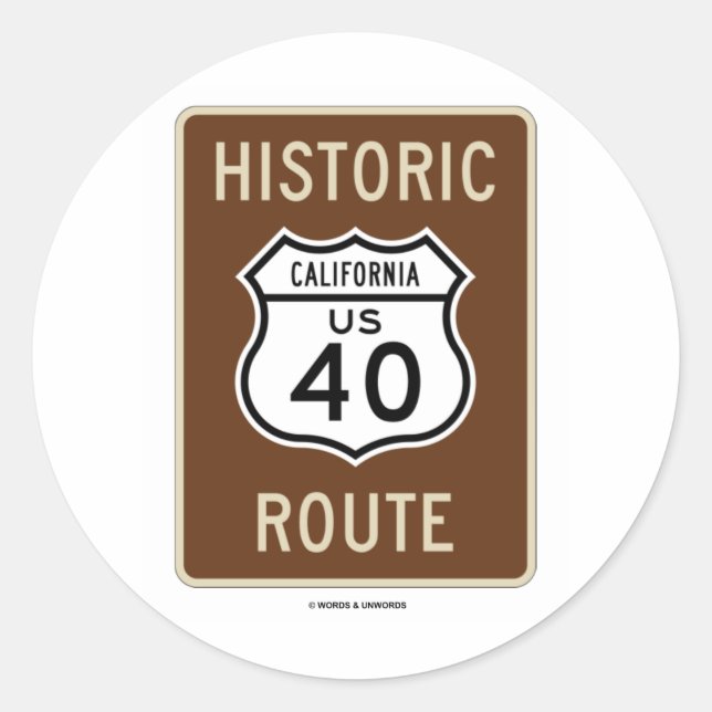 Adesivo Redondo Rota histórica US Highway Route 40 (Califórnia) (Frente)