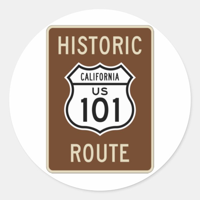 Adesivo Redondo Rota histórica US Route 101 (Califórnia) - Sinal (Frente)