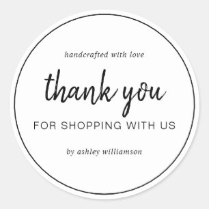 Adesivo Redondo Roteiro Chic Branco Obrigado por Comprar