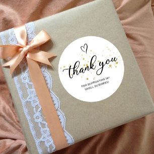 Adesivo Redondo Roteiro de Agradecimento Coração Dourado Pequena E