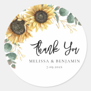 Adesivo Redondo Roteiro De Casamento De Sunflower Eucalyptus Obrig