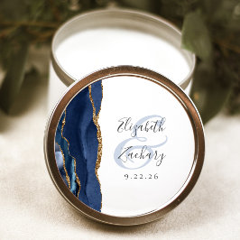 Adesivo Redondo Roteiro de Geodo de Ágata Casamento Azul Dourado