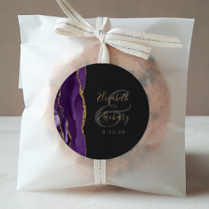 Adesivo Redondo Roteiro de Geodo de Ágata Roxo Dourado Casamento S