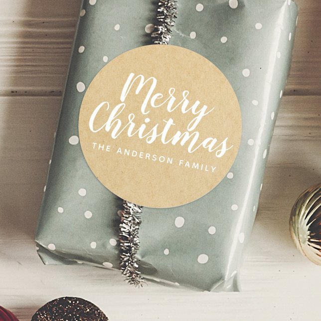 Adesivo Redondo Roteiro de mão de Natal Rustic Kraft (Criador carregado)