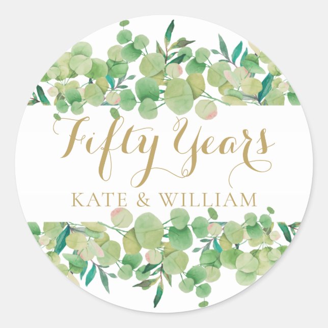 Adesivo Redondo Roteiro Dourado Cinquenta Anos de Bodas de Ouro 50 (Frente)