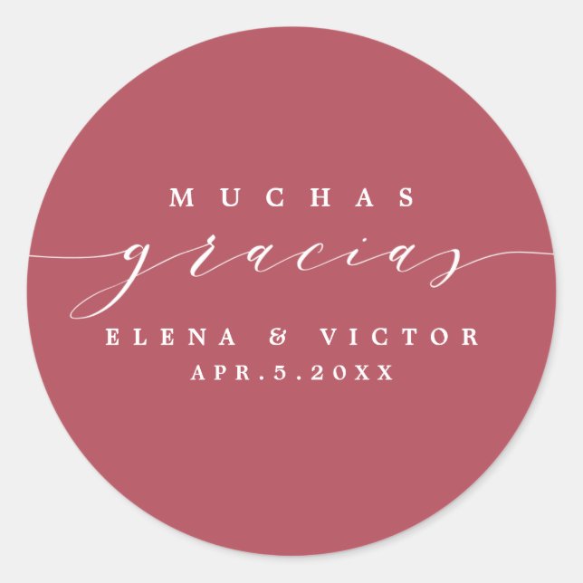 ADESIVO REDONDO ROTEIRO ELEGANTE MUITAS GRACIAS | STICKER DE AGRAD (Frente)