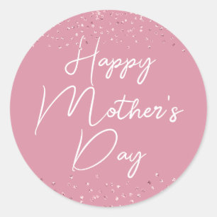 Adesivo Redondo Roteiro Feliz Dia das Mães em Rosa
