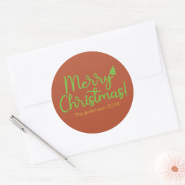 Adesivo Redondo Roteiro Verde Feliz Natal em Marrom- avermelhado