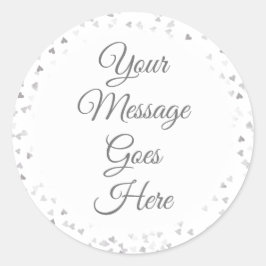 Adesivo Redondo Roto de Corações de Prata de Letra Elegante Simple