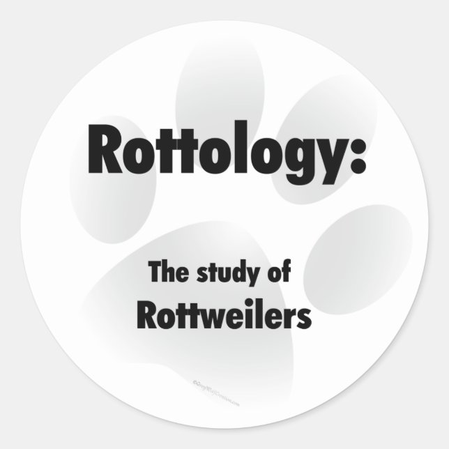 Adesivo Redondo Rottology; Estudo de Rottweilers, Rottweiler, Rott (Frente)