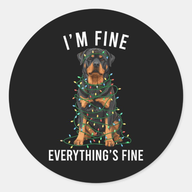 Adesivo Redondo Rottweiler Christmas I'm Fine Everything Is Fine  (Frente)