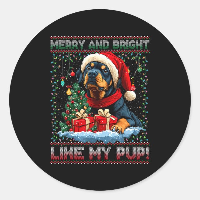Adesivo Redondo Rottweiler Christmas Tree Decorations Dog Lover Xm (Frente)