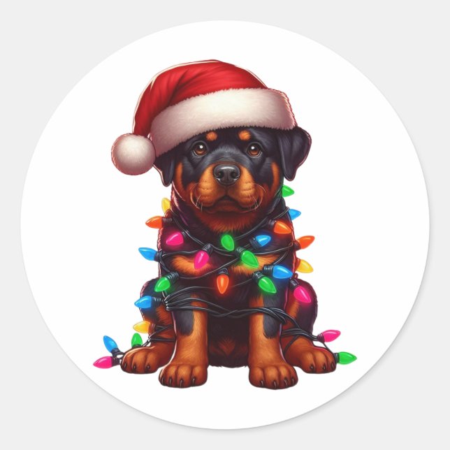 Adesivo Redondo Rottweiler de Natal giro (Frente)