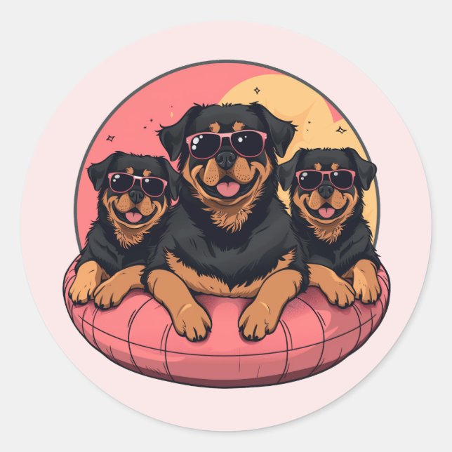 Adesivo Redondo Rottweiler Dogs Summer Piscinas Floties (Frente)