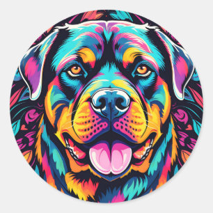 Adesivo Redondo Rottweiler em Matizes Vibrantes