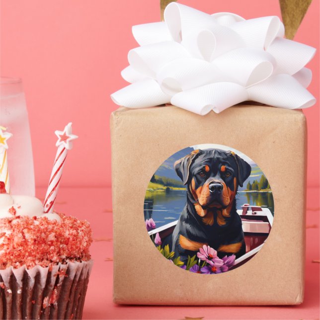 Adesivo Redondo Rottweiler em um remo: Uma aventura cênica (Festa)