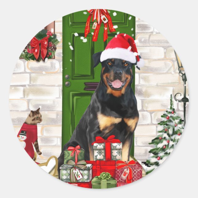 Adesivo Redondo Rottweiler - Natal do Cão (Frente)