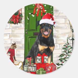 Adesivo Redondo Rottweiler - Natal do Cão