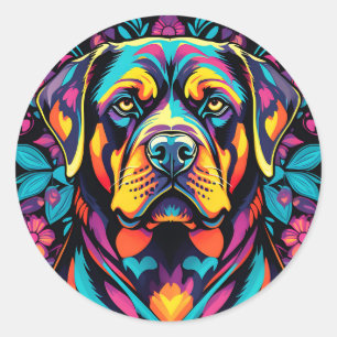 Adesivo Redondo Rottweiler Negrito Cão Vibrante