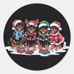 Adesivo Redondo Rottweiler Papai Noel chora as luzes de Natal