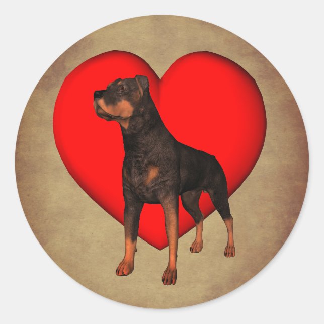 Adesivo Redondo Rottweiler Red Heart Dog (Frente)