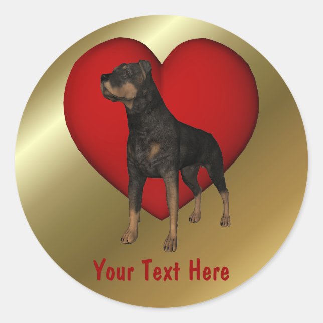 Adesivo Redondo Rottweiler Red Heart Dog Sticker (Frente)