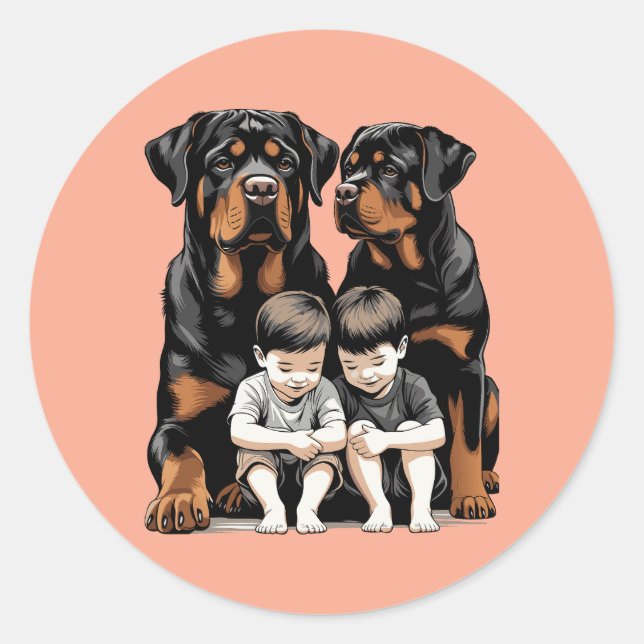 Adesivo Redondo Rottweilers As Loyal Guardians Of Kids (Frente)