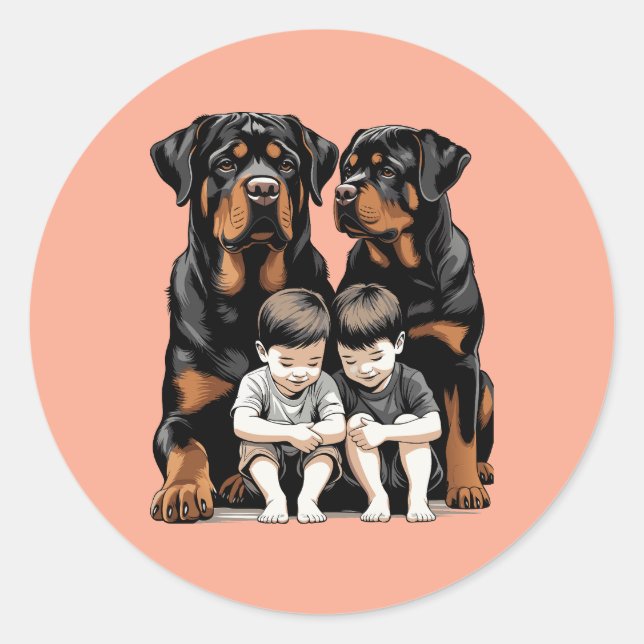 Adesivo Redondo Rottweilers As Loyal Guardians Of Kids (Frente)